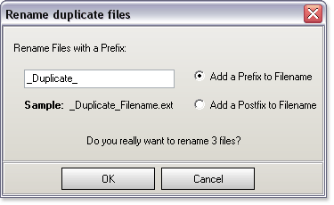 Rename duplicates with prefix or postfix Rename duplicates with prefix or postfix