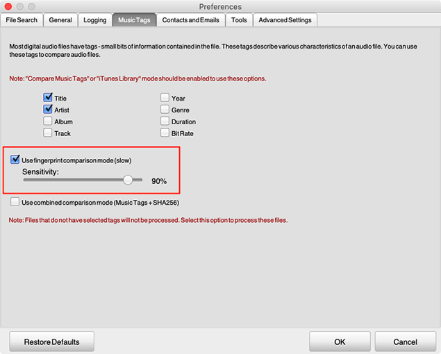 Duplicate Song Finder interface