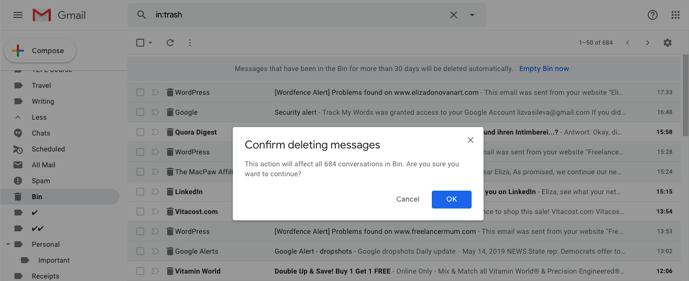 Google Drive Confirm Delete